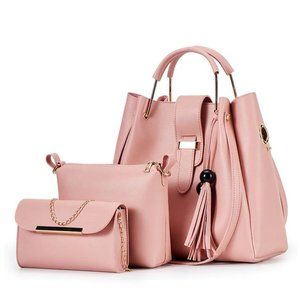 3Pcs Women Tassel Handbags - Tote Bucket Composite
